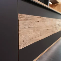 Wohnwand 2009 1S Wildeiche Massiv Soft Gebürstet Mattglas Cubanit / Magnolie / Schlamm