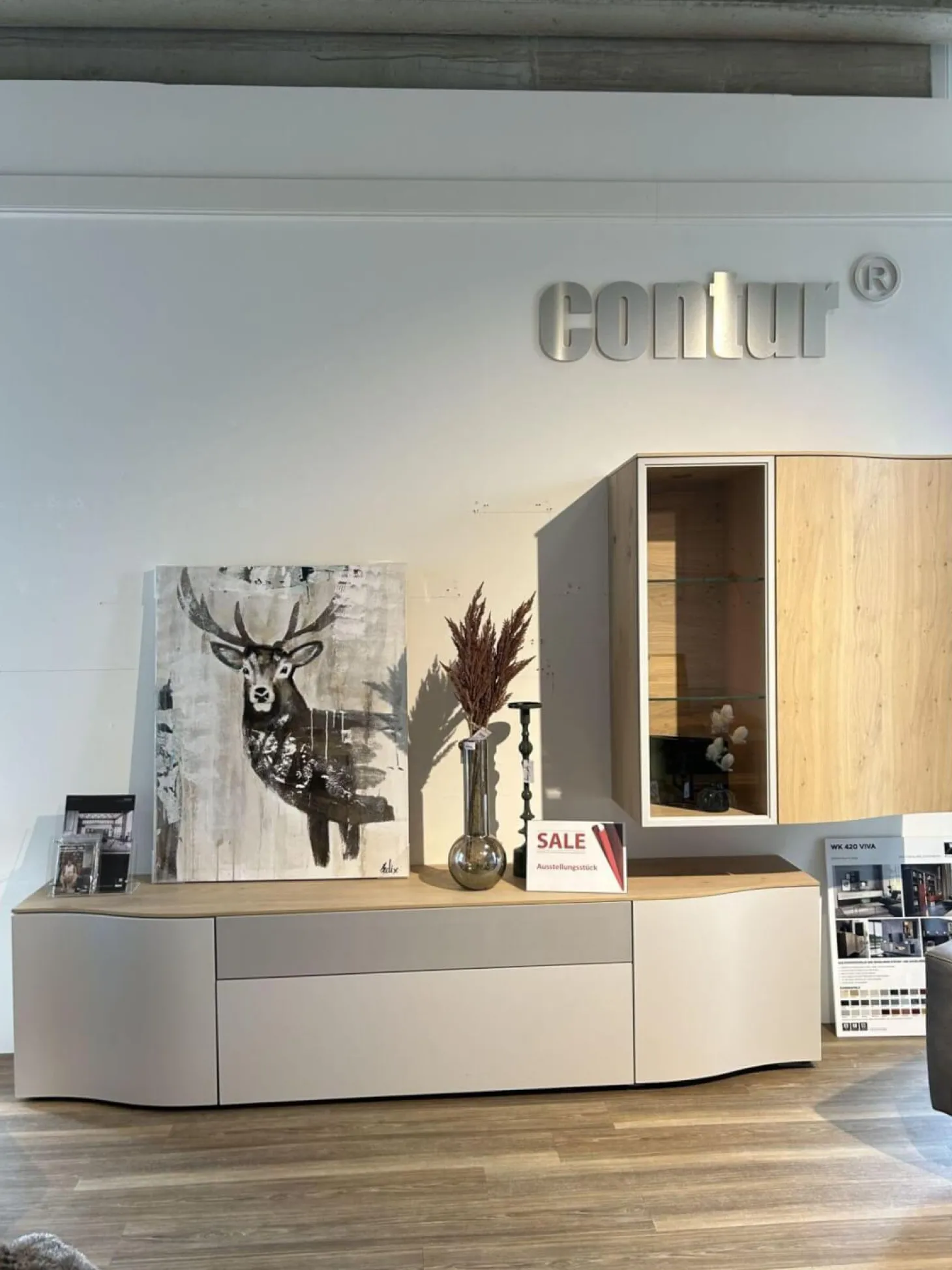 Wohnwand 420 Viva Holz Glattlack Steingrau Grau Mit Push-Beschlag