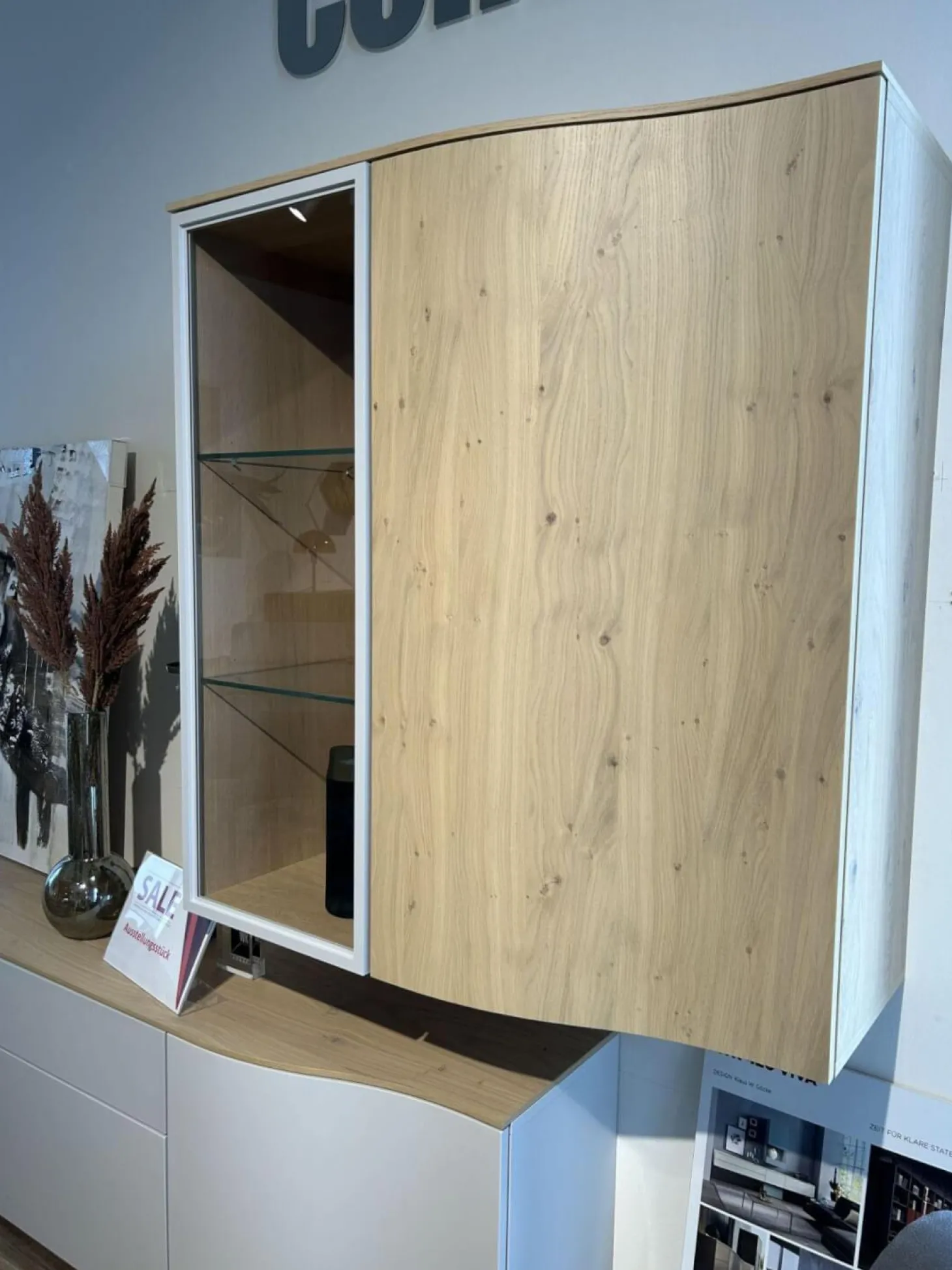 Wohnwand 420 Viva Holz Glattlack Steingrau Grau Mit Push-Beschlag