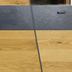 Wohnwand 2021 Vollholz Wildeiche Furniert Mattlack Beton Grau Griffe Und Füße Metall Effektlack Matt Grey Grau Glas Parasolglas Braun Mit Beleuchtung