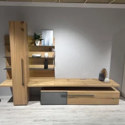 Wohnwand 2004 Wildeiche Rustiko Schwarz Und Echtholzfurnier Griff Aluminium Anthrazit Mit Beleuchtung