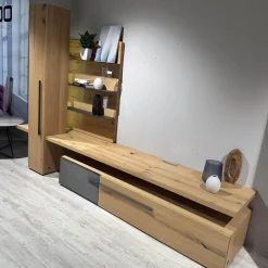 Wohnwand 2004 Wildeiche Rustiko Schwarz Und Echtholzfurnier Griff Aluminium Anthrazit Mit Beleuchtung