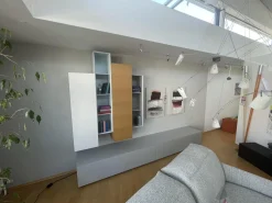 Wohnwand Alea Lack Lichtgrau Weiß Kristallblau Blau Grau Eiche Furnier