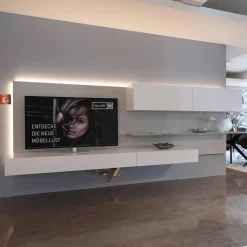 Wohnwand Alea Lack Matt Weiß Und Steingrau Inklusive Beleuchtung