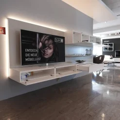 Wohnwand Alea Lack Matt Weiß Und Steingrau Inklusive Beleuchtung