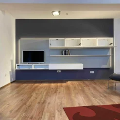 Wohnwand Alea Lack Weiß Steingrau