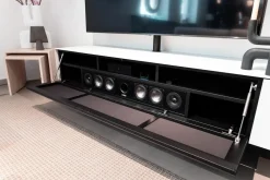 Wohnwand Ameno Side 1 Colour Glas Snow Weiß Akzente Oak Smoked mit TV-Halterung