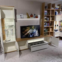 Wohnwand Atena Lack Lack Seidenmatt Weiß Akzente Balkeneiche Honig Inklusive Beleuchtung Ohne Deko