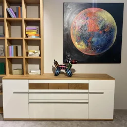 Wohnwand Atena Lack Lack Seidenmatt Weiß Akzente Balkeneiche Honig Inklusive Beleuchtung Ohne Deko