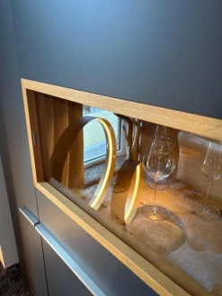 Wohnwand Aterno Front Und Korpus Schiefergrau Grau Absetzung Eiche Struktur Inklusive LED Beleuchtung