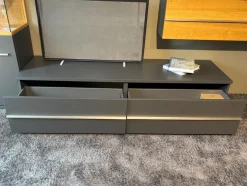 Wohnwand Aterno Front Und Korpus Schiefergrau Grau Absetzung Eiche Struktur Inklusive LED Beleuchtung