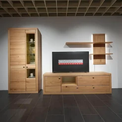 Wohnwand Aurum 0020 Wildeiche Massiv Soft Gebürstet Inklusive LED-Beleuchtung