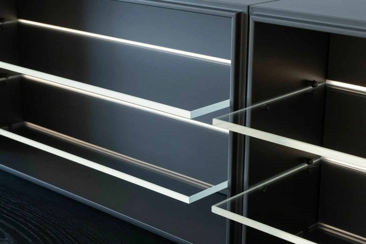 Wohnwand Bücherregal Quid Ulme Schwarz Mit Beleuchtung Und Hocker