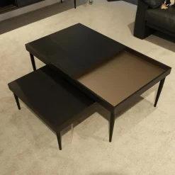 Wohnwand Bera Eiche Satin Terra Schwarz Gold Inklusive Sideboard Und Couchtisch