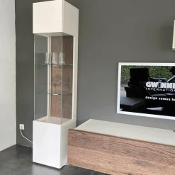 Wohnwand Bohle Lack Weiß Struktureiche Geräuchert mit Beleuchtung