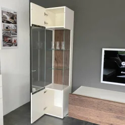 Wohnwand Bohle Lack Weiß Struktureiche Geräuchert mit Beleuchtung