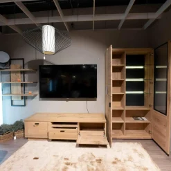 Wohnwand Cabrera Asteiche Massiv Bianco Geölt Mit Beleuchtung