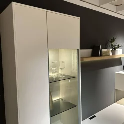 Wohnwand Calea Lack Seidenmatt Weiß Akzent Wildeiche Natur Mit LED Beleuchtung