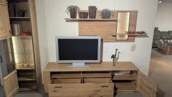 Wohnwand Campinas Asteiche Bianco Teilmassiv Metall Anthrazit