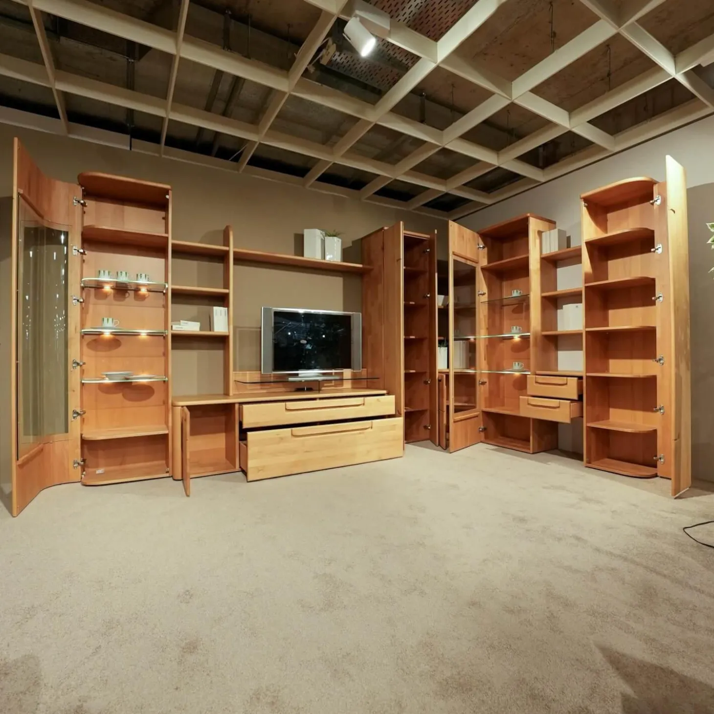 Wohnwand Cantana 3000 Erle Massiv Inklusive Beleuchtung Und Flachtrafo Ohne Fernseher