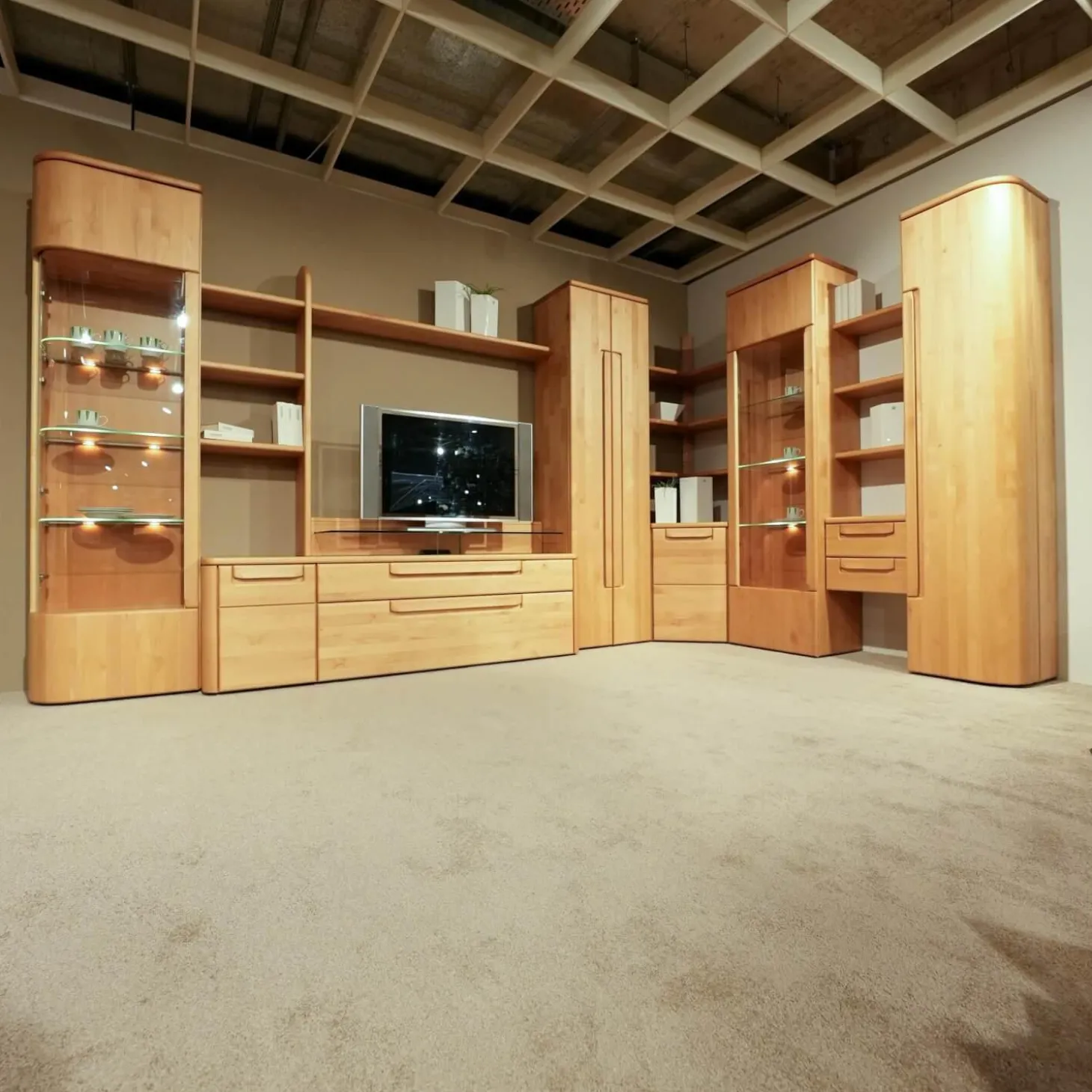 Wohnwand Cantana 3000 Erle Massiv Inklusive Beleuchtung Und Flachtrafo Ohne Fernseher