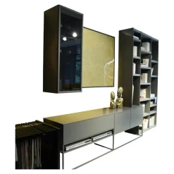 Wohnwand Catona Glattlack Onyxgrau Grau Klarglas Optiwhite Inklusive Beleuchtung