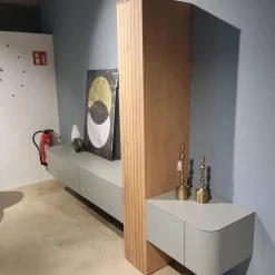 Wohnwand Clea Lack LM Pigeon Grau Absetzung Asteiche Bianco