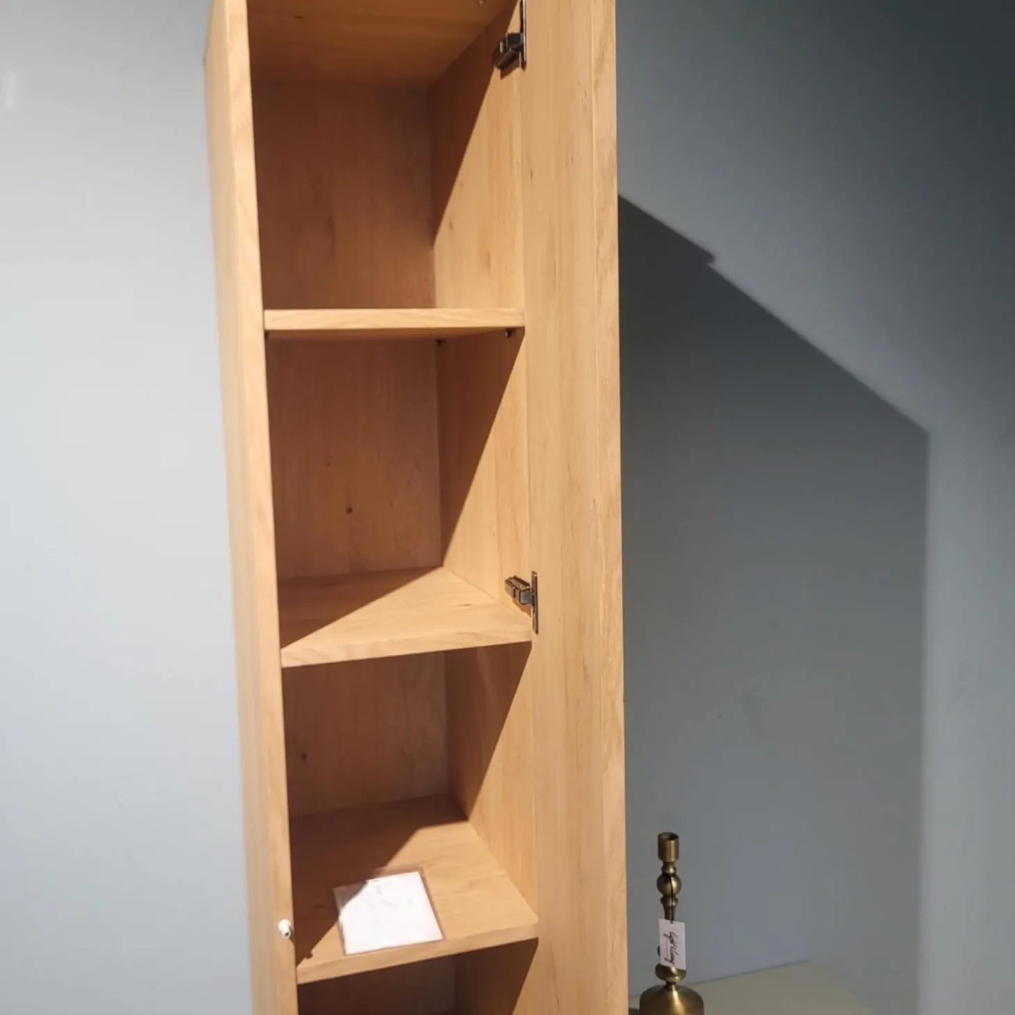 Wohnwand Clea Lack LM Pigeon Grau Absetzung Asteiche Bianco