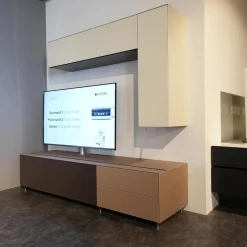 Wohnwand Cocoon Glas CAO Cacao Braun Satiniert Beige Stoff CF Schwarz Mit Soundsystem