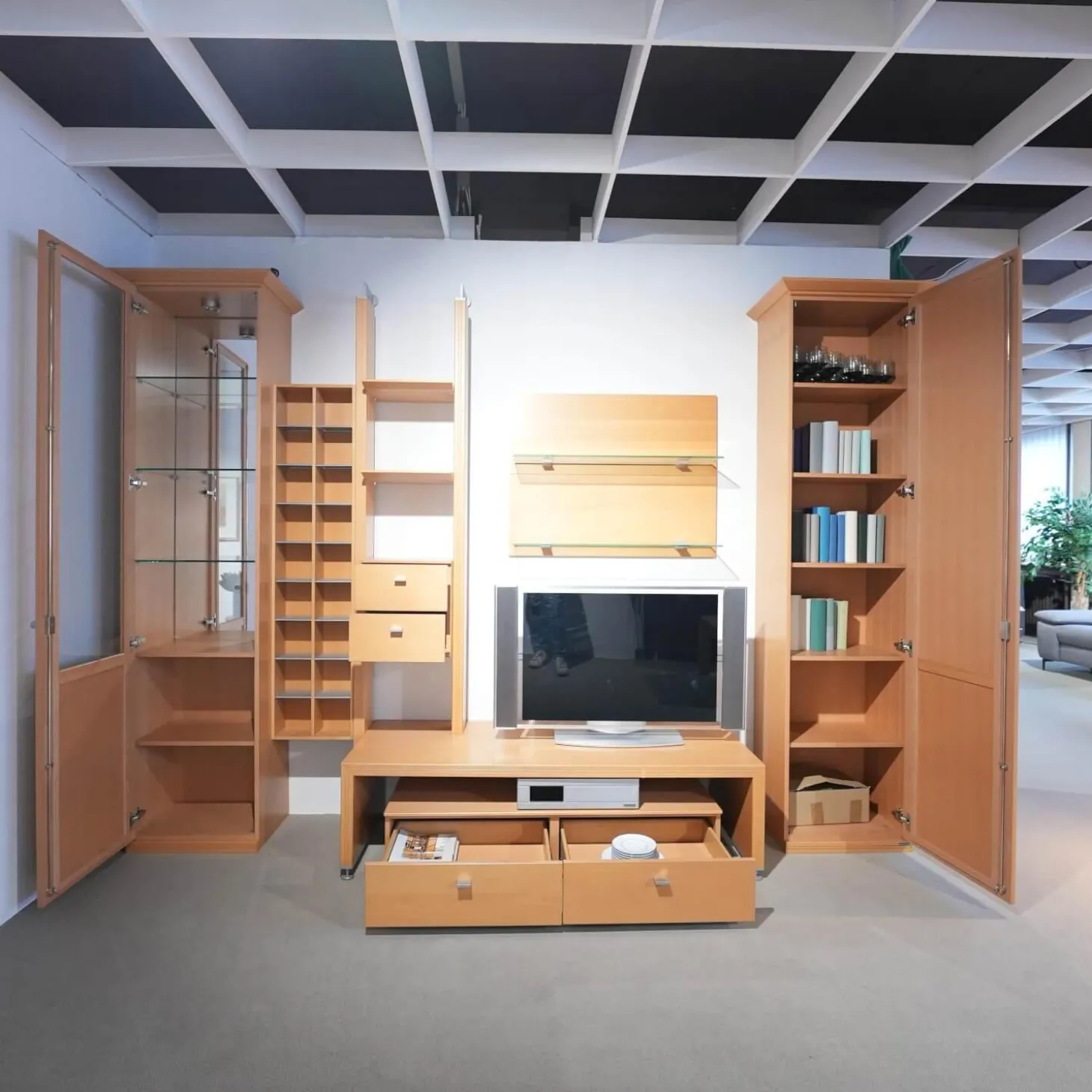 Wohnwand Costa Buche Furniert Mit Beleuchtung Und Trafo