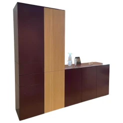 Wohnwand Cube Change Mattlack M41 Burgund Eiche mit Sideboard