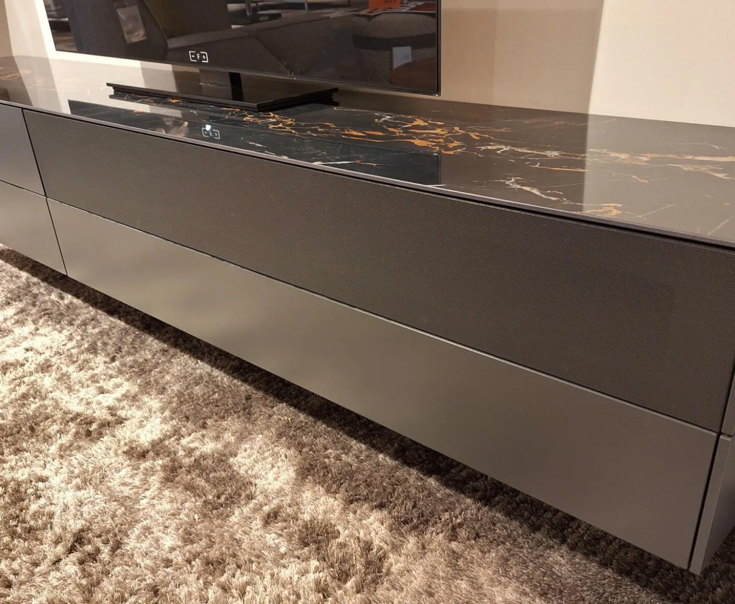 Wohnwand Cubo Game Lack Matt Cosmos Grau Nussbaum Natur