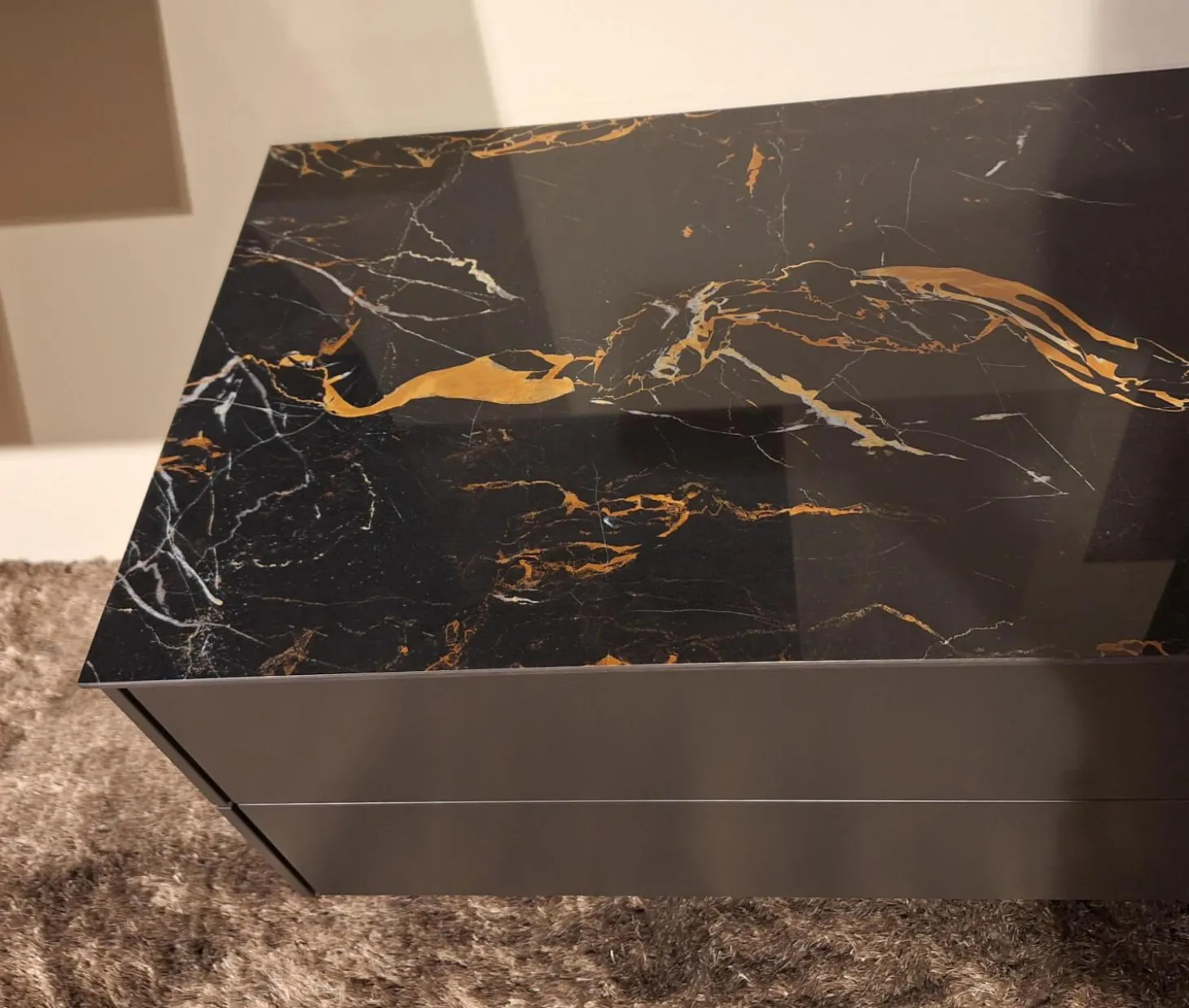 Wohnwand Cubo Game Lack Matt Cosmos Grau Nussbaum Natur