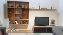 Wohnwand Cubus Eiche Weißöl Farbglas Taupe