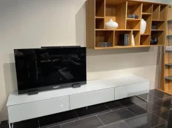 Wohnwand Cubus Pure Eiche Naturöl Und Farbglas Weiß Glänzend Mit TV-Säule Ohne TV