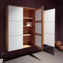 Wohnwand Eiche Natur Farbglas Weiß Matt Inklusive Beleuchtung Mit Fernbedienung