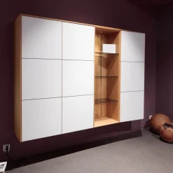 Wohnwand Eiche Natur Farbglas Weiß Matt Inklusive Beleuchtung Mit Fernbedienung