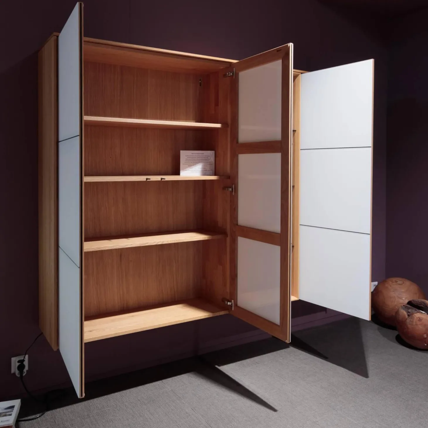 Wohnwand Eiche Natur Farbglas Weiß Matt Inklusive Beleuchtung Mit Fernbedienung