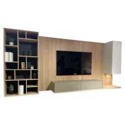 Wohnwand Eiche Weißöl Farbglas Graphitgrau Mit Wandpaneelen