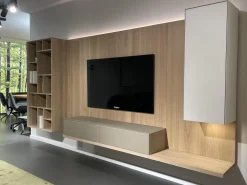 Wohnwand Eiche Weißöl Farbglas Graphitgrau Mit Wandpaneelen