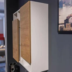 Wohnwand Fablo Balkeneiche Bianco Weiß Matt mit Beleuchtung