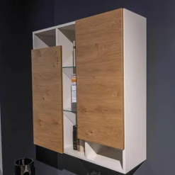 Wohnwand Fablo Balkeneiche Bianco Weiß Matt mit Beleuchtung