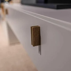 Wohnwand Fablo Balkeneiche Bianco Weiß Matt mit Beleuchtung