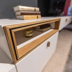 Wohnwand Fablo Balkeneiche Bianco Weiß Matt mit Beleuchtung