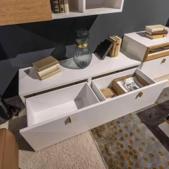 Wohnwand Fablo Balkeneiche Bianco Weiß Matt mit Beleuchtung