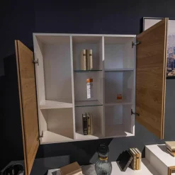 Wohnwand Fablo Balkeneiche Bianco Weiß Matt mit Beleuchtung