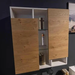 Wohnwand Fablo Balkeneiche Bianco Weiß Matt mit Beleuchtung