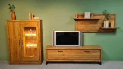 Wohnwand Farmingdale Light Eiche Natur Massiv Geölt mit Beleuchtung