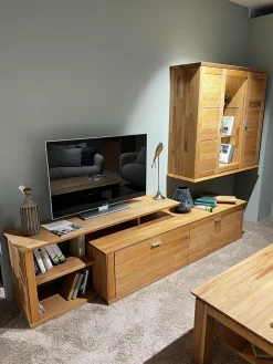 Wohnwand Faro Plus Kernbuche Geölt Inklusive LED Beleuchtung Und Kabeldurchlass