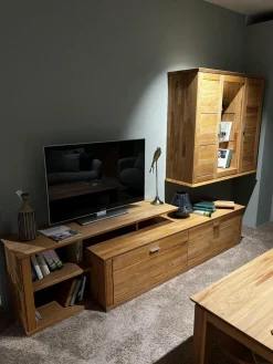 Wohnwand Faro Plus Kernbuche Geölt Inklusive LED Beleuchtung Und Kabeldurchlass